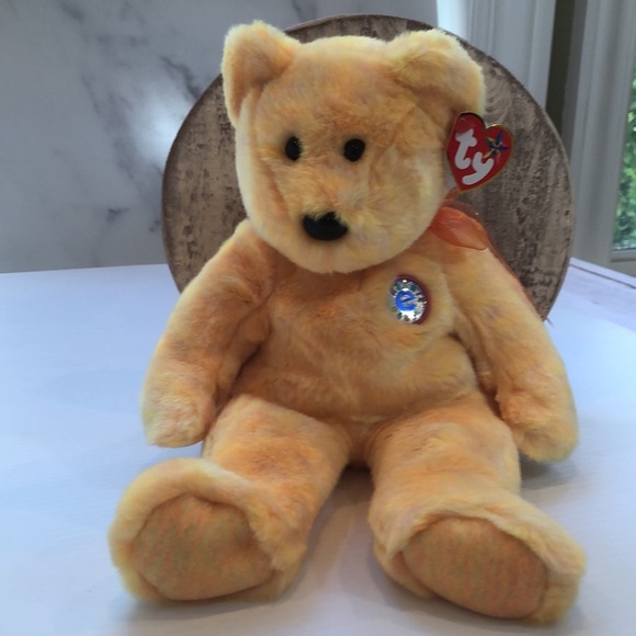 NWT TY Collectible Beanie Buddy SUNNY the e-Bear 14" 2001 Golden Yellow Bear NEW - Picture 11 of 12